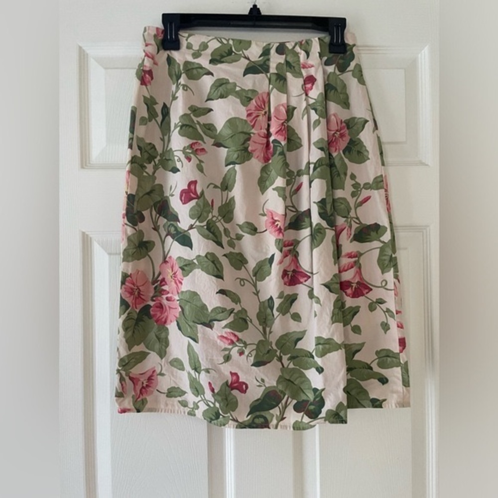 J. Crew Pink and Green Floral Cotton Skirt Sz 10